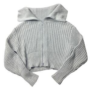 Aerie Gray Chunky Knit Zip Front Cropped Sweater Women’s M Cozy Casual
